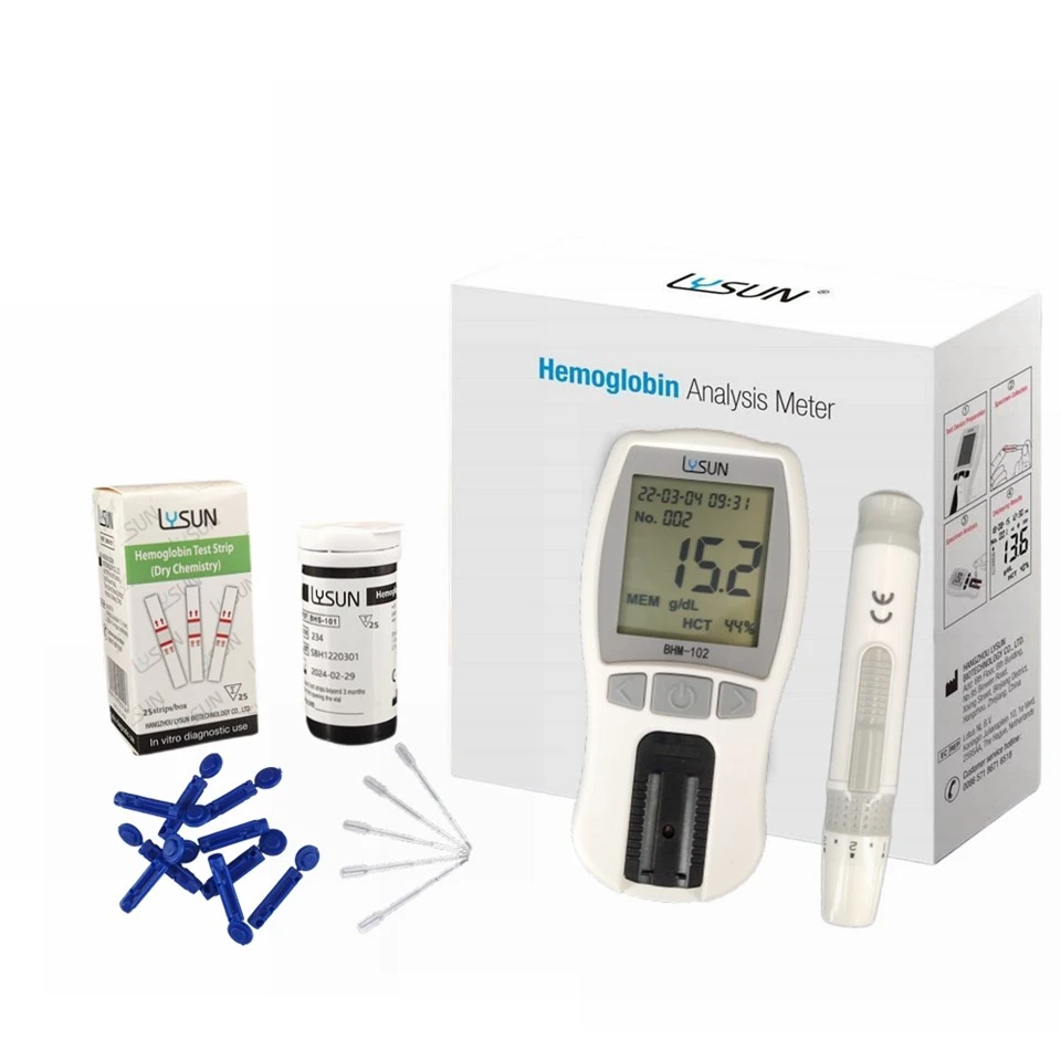 Lysun Bhm -102 meter hemoglobin mudah alih digital dengan jalur ujian